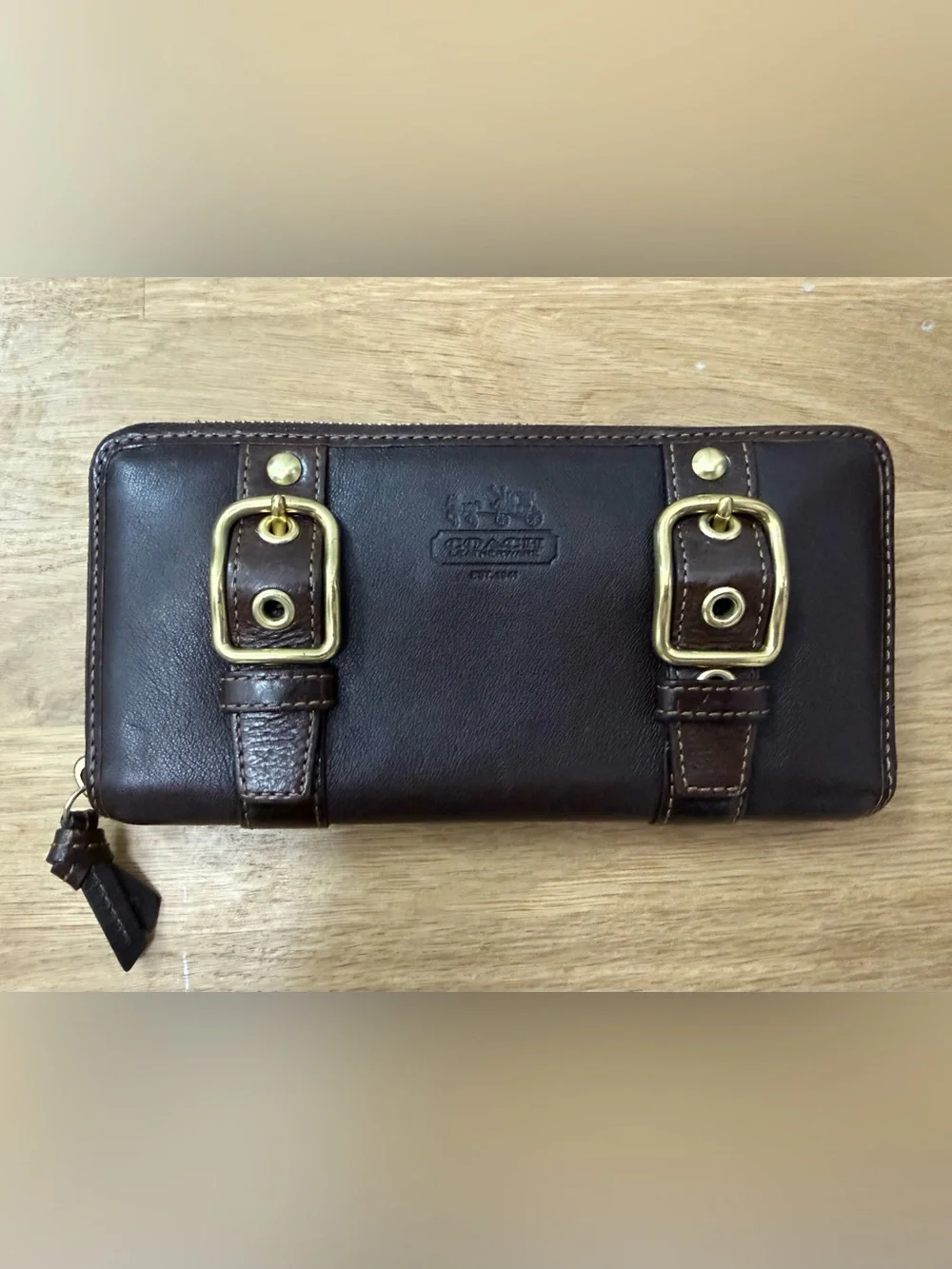 Coach Zoe Legacy Double Buckle Leather Zip Wallet